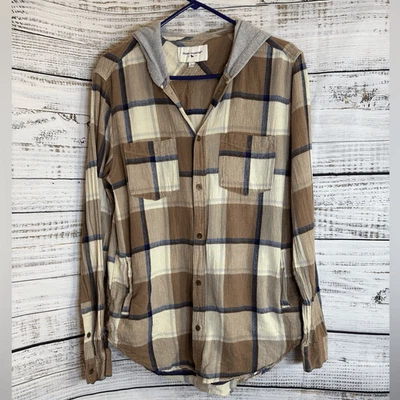 Camisa de diversión moderna para mujer talla L sudadera con capucha chaqueta franela cuadros botones algodón Foto 1 de 4
