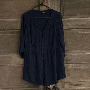 Top túnica de gasa tórrida con inserción de encaje azul marino talla 00 - Imagen 1 de 8