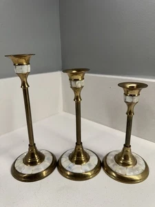 decorative brass candlesticks with mother-of-pearl inlay - Picture 1 of 8