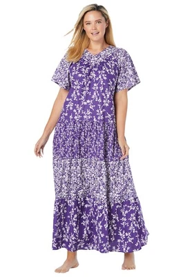 Only Necessities Plus Size Long Tiered Print Lounger - Image 1 of 4
