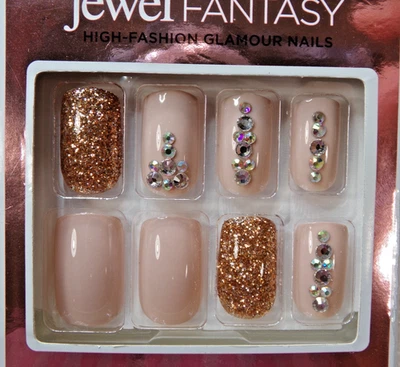 Kiss Jewel Fantasy Uñas Medianas Beige con Gemas PEGAMENTO Cuadrado Foto 1 de 3