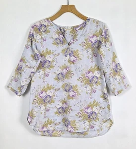 CAMISA BLUSA RELAJADA COLES Y ROSAS UNIQLO AZUL FLORAL 100% LINO XS  - Imagen 1 de 14