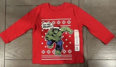 NUEVA Camisa Marvel Jumping Bean Hulk Navidad Manga Larga Roja Niño Talla 12 Meses Foto 1 de 4
