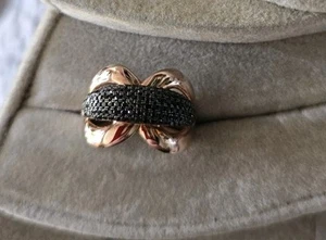 Ross Simons 18k Rose Gold/Sterling silver pave Black Spinel wide ring EA - Picture 1 of 14