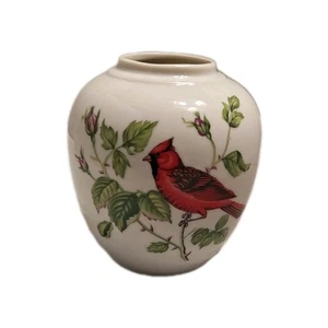 Vintage Lefton Red Cardinal Bird and Flowers Ginger Jar ( No Lid) - Picture 1 of 6