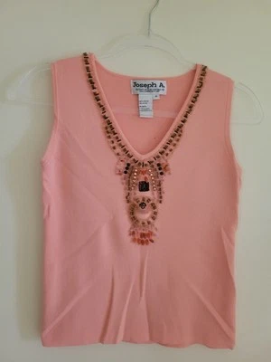 Joseph A Womens M Peach Beaded Tank Sweater Orange #2288 - Image 1 of 4