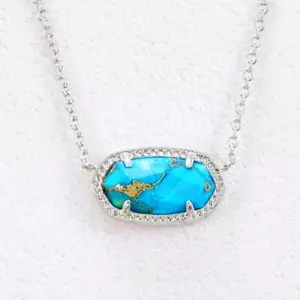 NWOT Kendra Scott Elisa Turquoise Bronze Veined Short Necklace Silver Tone - Picture 1 of 6