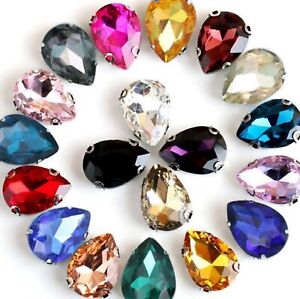 10 Large Crystal Glass Teardrop Rhinestones Rose Montees Beads 20X30mm Colour