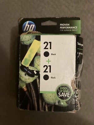 Genuine HP 21 Black Ink Cartridges Twin Pack C9508FN Expired 02/2014 - Image 1 of 4