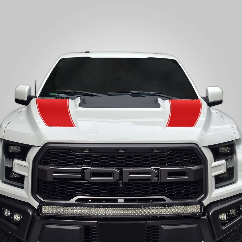 Hood Race Stripe kit for 2017 2018 2019 Ford Raptor F-150 Graphics Decals RED - Image 1 of 3
