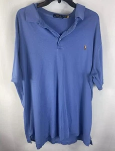 Polo Ralph Lauren Polo Shirt Mens XLT Tall Blue Short Sleeve Casual Brown Pony - Picture 1 of 4