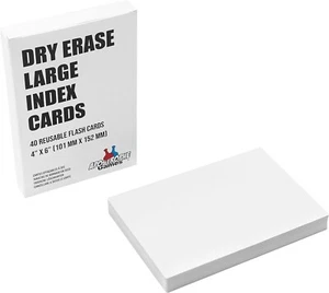 Reusable Large Dry Erase Index Cards (4" x 6") - 40 Card Pack - Picture 1 of 6