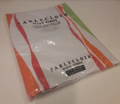 Home Vinyl Tablecloth Wavy Stripe Summer Fun  52x70 - Image 1 of 4