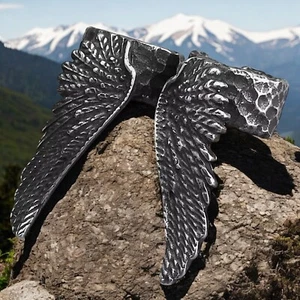 Viking Valkyrie Ear Cuff Set Silver 316L Stainless Steel Bird Raven Angel Wings - Picture 1 of 9