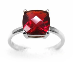 R90808R Anello classico 8 mm taglio cuscino punzone rosso elenite argento sterling - Foto 1 di 8