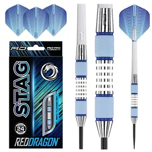 RED DRAGON Stag Tungsten Blue Steeltip Darts Set 26g,28g,30g , Flights&Stems - Picture 1 of 11