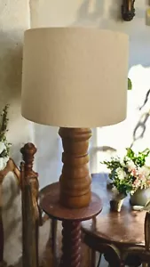 VGC Mid Century Wood Table Lamp 15.5 ” & BN Shade Hand Crafted HEAVY - Picture 1 of 5