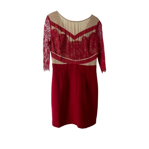VALENTINO Abito da donna Red Lace Illusion taglia large manica a 3 4 shift abito da cocktail vacanze