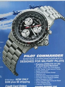 Pilot Commander Swiss Chronograph Vintage 1997 Original Print Ad - 8,5 x 10,5" - Bild 1 von 6