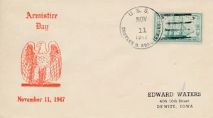 POSTGESCHICHTE MILITÄR MARINE BRIEF - 1947 USS CHARLES H ROAN DD-853 WAFFENSTILLSTAND D - Bild 1 von 2