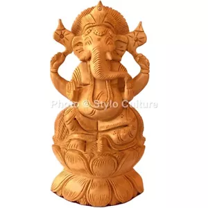 Hindu God Ganesh Sculpture Figurine Lord Ganesha Wooden Wall Hanging Panel - Picture 1 of 3