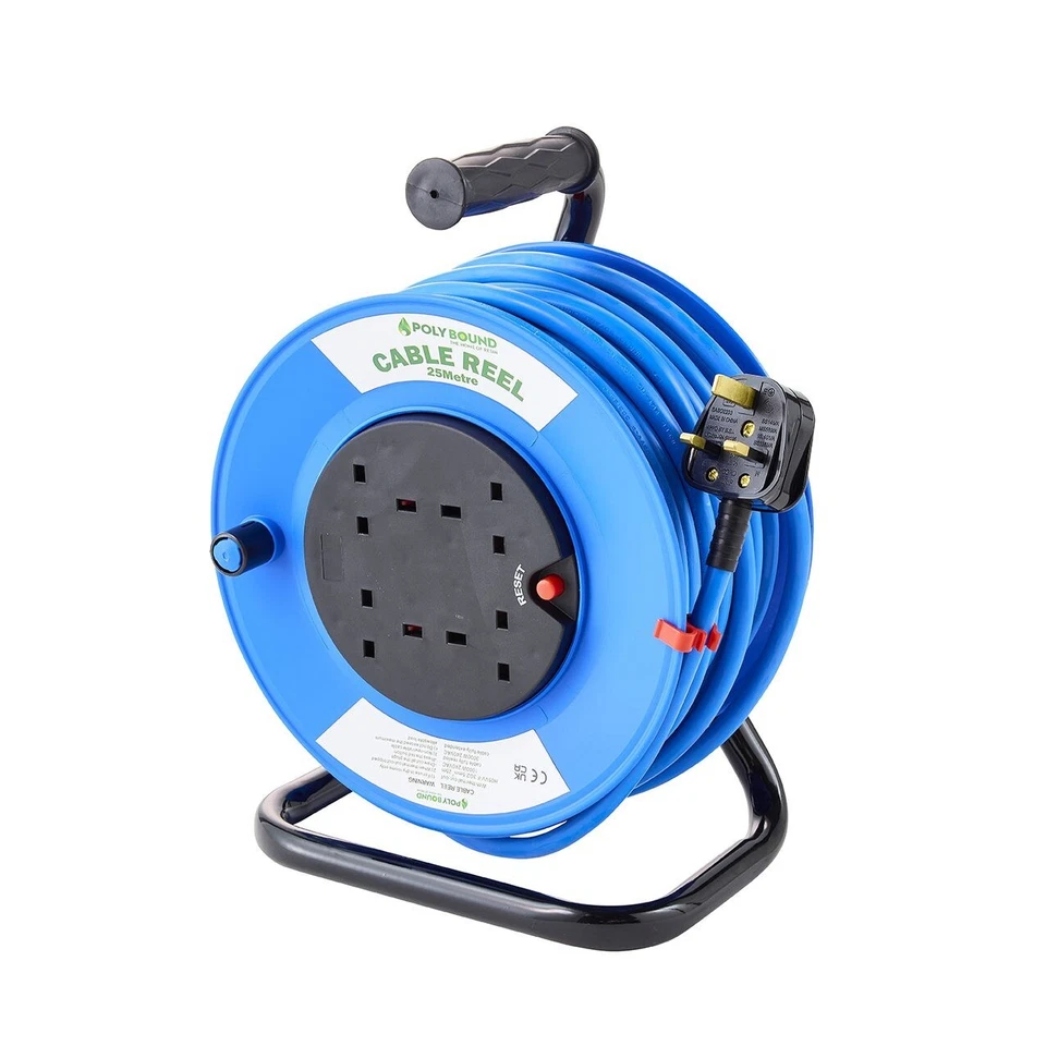 25m Heavy-Duty Extension Reel - Blue | 4x13A Sockets | 2.5mm 3-Core Cable | 240V - Image 1 of 1