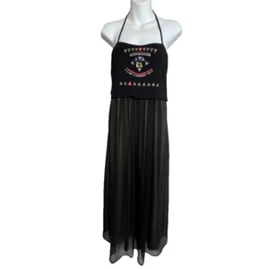Vestido Copine Halter Sin Mangas Negro Tribal Bordado Adorer Talla 42 XL - Imagen 1 de 10