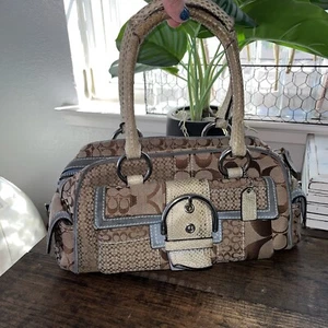 Coach Ltd Ed Patchwork Genuine Snakeskin Trim Pocket Tote Purse Bag Satchel - Picture 1 of 14