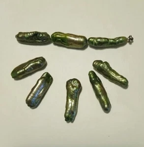 13 Pcs. Olive Green Biwa Stick Pearls, 5-7mm x 24-27mm - Picture 1 of 1