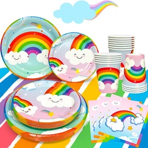 Rainbow Birthday Party Decoration Rainbow Party Supplies Plates Tablecloth Cups - Picture 1 of 12