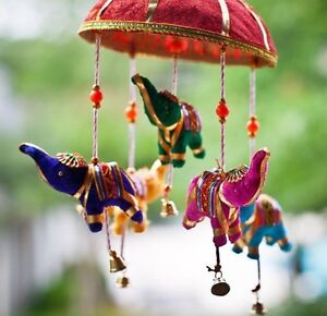 Indian Elephant Umbrella LUCKY MOBILE WALL HANGING PUPPETS Wind chimes