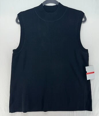 Camiseta sin mangas con cuello falso acanalado sin mangas con cable y calibre negra para mujer talla 1X Foto 1 de 4