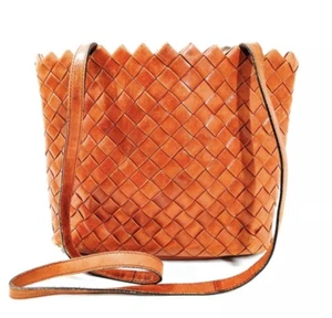 Bottega Veneta Intrecciato Bucket Hobo Shoulder Bag Orange Brown Leather - Picture 1 of 9