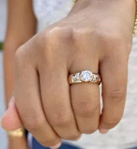 Round Cut Moissanite Engagement Ring Semi Bezel Set 14k Solid Rose Gold 1.06ctw - Picture 1 of 15