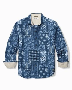 TOMMY BAHAMA Pina Shibori Hawaiian Size M Long Sleeve Linen Shirt BNWT NWT - Picture 1 of 6
