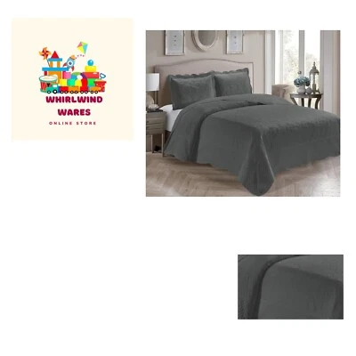 3 Piece Over Size Embossed Solid Color Coverlet Bedspread New Charcoal, King/... - Image 1 of 3