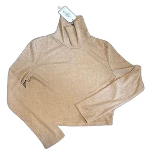 NWT Tan Turtleneck Long Sleeve Cropped Top - Picture 1 of 6