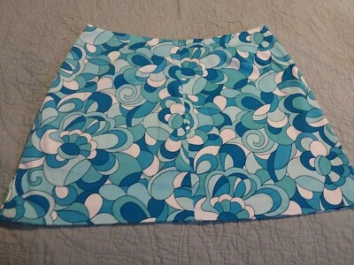 Herman Geist blue/white Size 8 skirt mod floral pattern with hidden zipper Foto 1 de 4