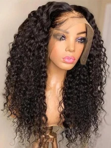 13x4 Hd Kinky Curly Lace Frontal Human Hair Wigs Brazilian Glueless Water Wave - Picture 1 of 18