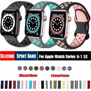 Soft Silicone Breathable Sports Band Strap For Apple Watch Series 9/8/7/6/5/4 SE - Picture 1 of 25