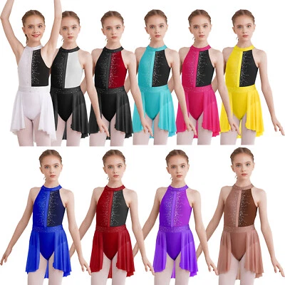 UK Girl's Lyrical Dance Dress Rhinestone Gymnastic Leotard Contemporary Costume - Image 1 of 4