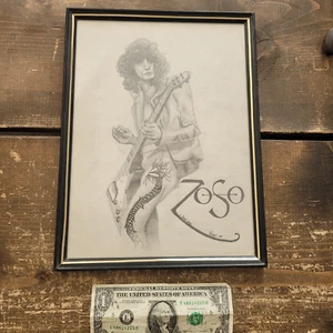 SELTEN Vintage 1982 Zoso Led Zeppelin Jimmy Page Original Kunstzeichnung signiert gerahmt - Bild 1 von 16