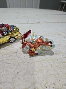 Christopher Radko Glas Weihnachtsschmuck zwei Rentiere und ein Weihnachtsmann - Bild 1 von 7