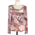 Eva & Claudi Women's Square Neck Floral Long Sleeve Blouse Red Brown Stretch L