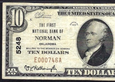 🇺🇸 OK 1929 $10  ♚♚NORMAN, OKLAHOMA♚♚ PMG VERY FINE 25 HARD TO FIND - Image 1 of 3
