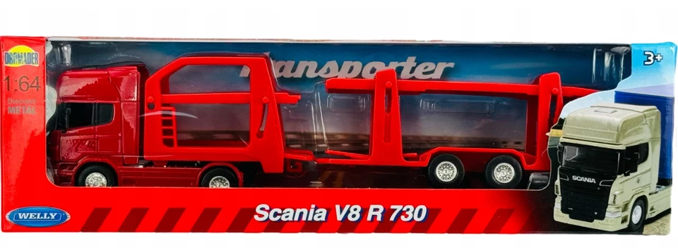 Scania V8 R 730 Transporter Car Swedish Truck Model Diecast Toy 1:64 Scale Welly - Image 1 of 4