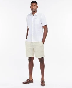 Barbour Men's Nelson Short Sleeve Summer Shirt Cotton Linen Button Up White XL - Picture 1 of 9