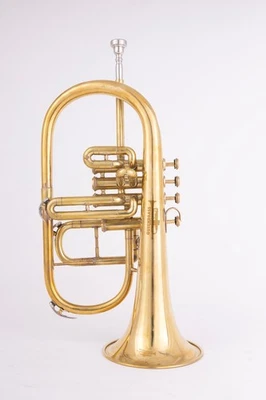 Flügelhorn-Messing-Bb flach 4 Ventile mit_Hartkoffer Mundstück FLÜGELHORN SCHÖN - Bild 1 von 4