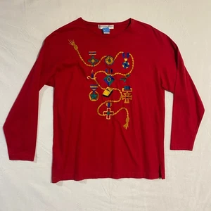 Camisa De Colección Fea Navidad Preston & York Top Para Mujer P Mediana Roja Manga Larga - Imagen 1 de 9