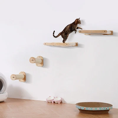 Wall Mounted Cat Shelves with 2 Jumping Posts & 2 Hammocks up to 40 lbs - Image 1 of 4